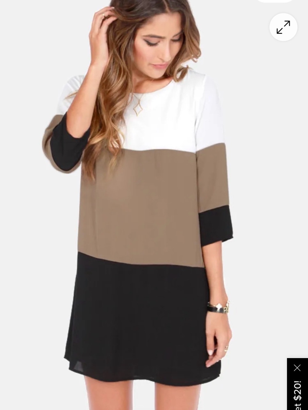 Lulu's Colorblock Mini Dress in White, Taupe & Black